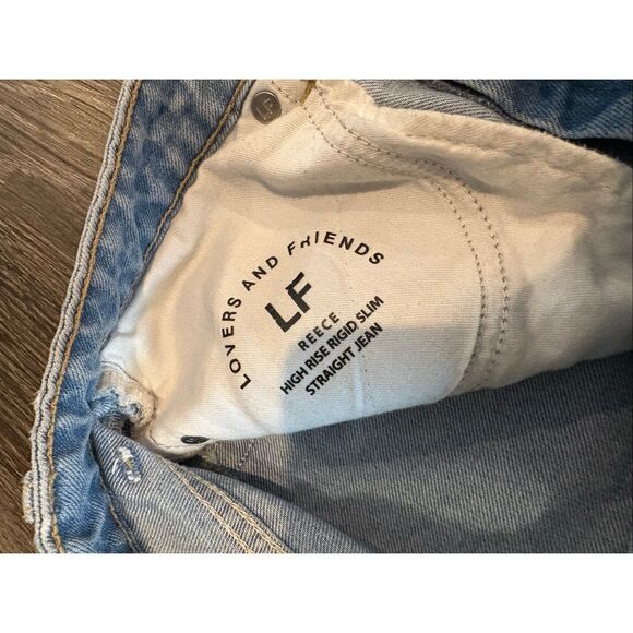 Lovers + Friends Reece High‑Rise Slim Straight Palms Jeans Light Wash Denim 28 - Picture 8 of 13